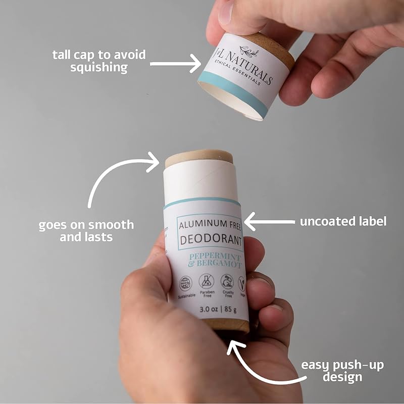 J&L Naturals Aluminum Free Deodorant for Men & Women | 100% Natural Ingredients With Coconut Oil, Shea Butter, & Essential Oils | Sustainable, Eco-Friendly (Peppermint & Bergamot, 3.0 Oz (Pack of 2))