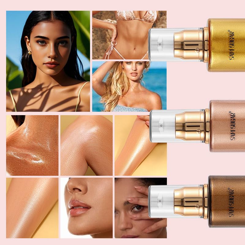 Shimmer Body Oil, Long Lasting Moisturizing Body Glow Glitter for Women Face Luminizer Highlighter Makeup 100ml Shimmer Oil for Glowing Skin Lotion (Gold)