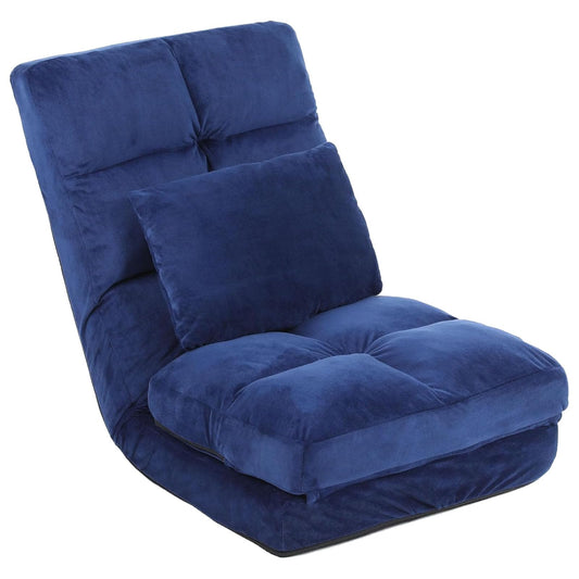 DeeLyan Indoor Chaise Lounge Sofa, Floor Chair with Back Support for Adults, 14 Angle Adjustment Recliner Chair, Folding Floor Lounger with Pillow (Blue)