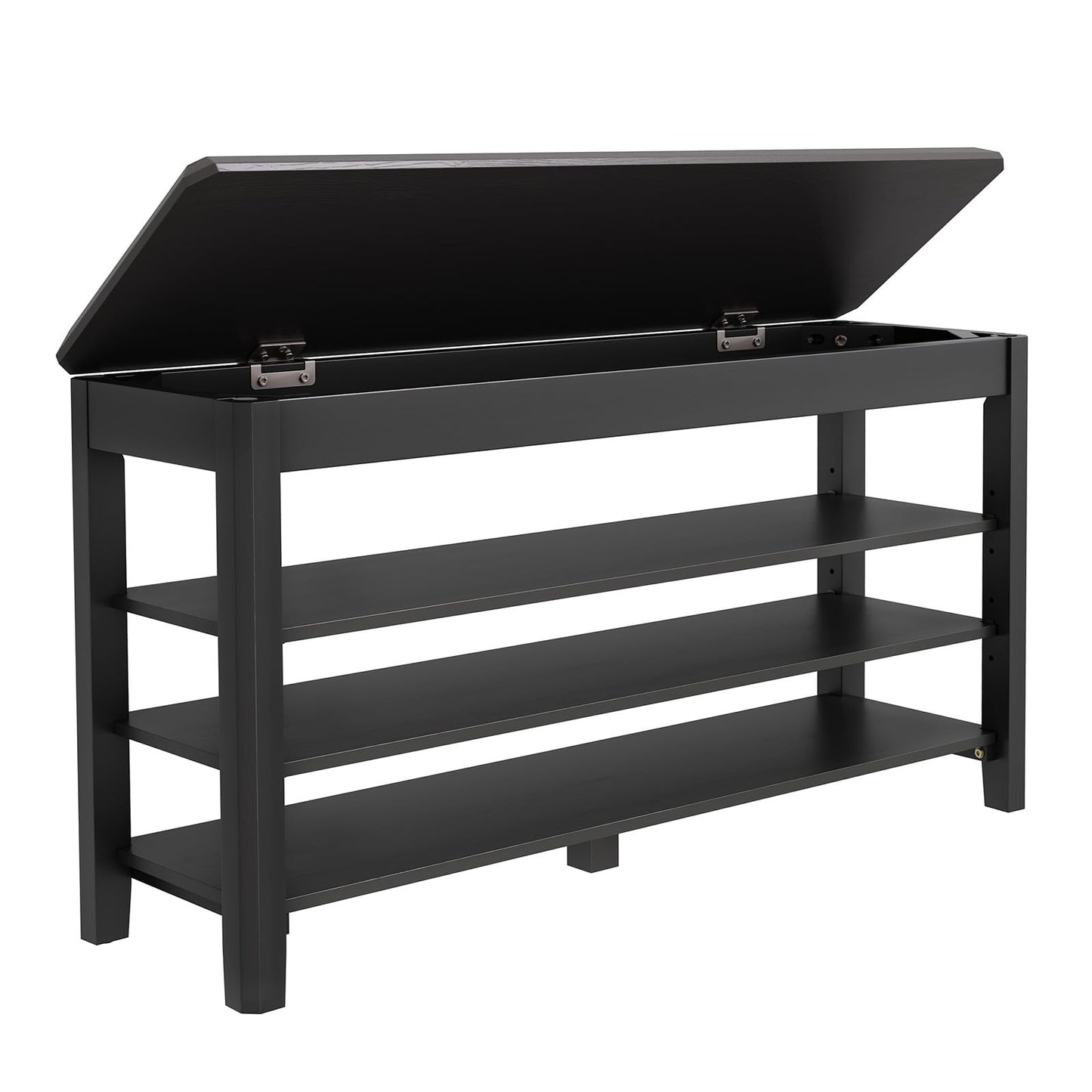 IUNVR Shoe Rack Bench Seat Rubberwood 3-Tier Wooden Storage Bench 550lbs Compact Mid-Century Modern Design for Entryway, Hallway, Closet, Front Door Entrance, Foyer