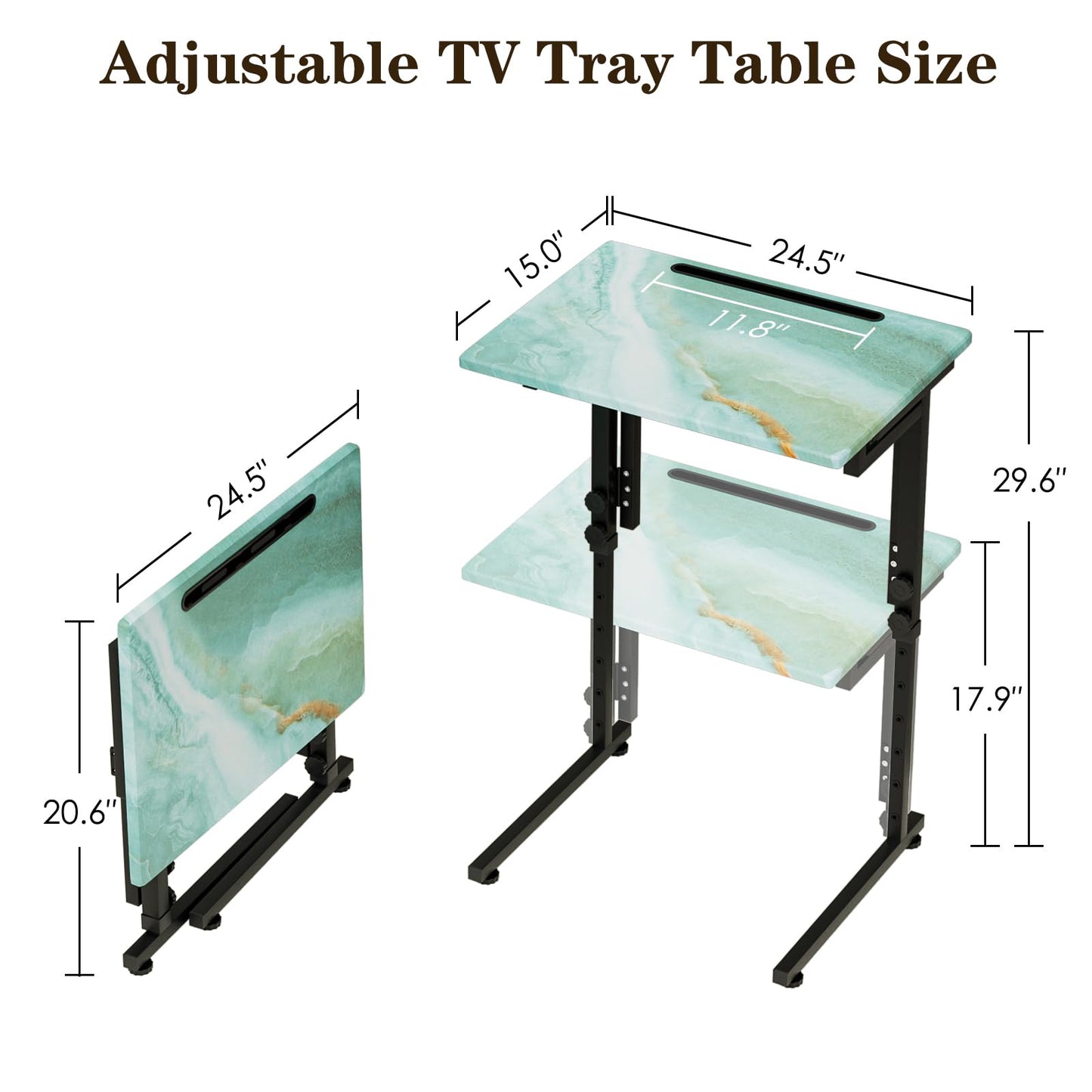 Fleecy day Folding TV Tray Table,Adjustable TV Dinner Table with Sturdy MDF Top,Eating Trays for Living Room with No Assembly Required (Sea Blue)