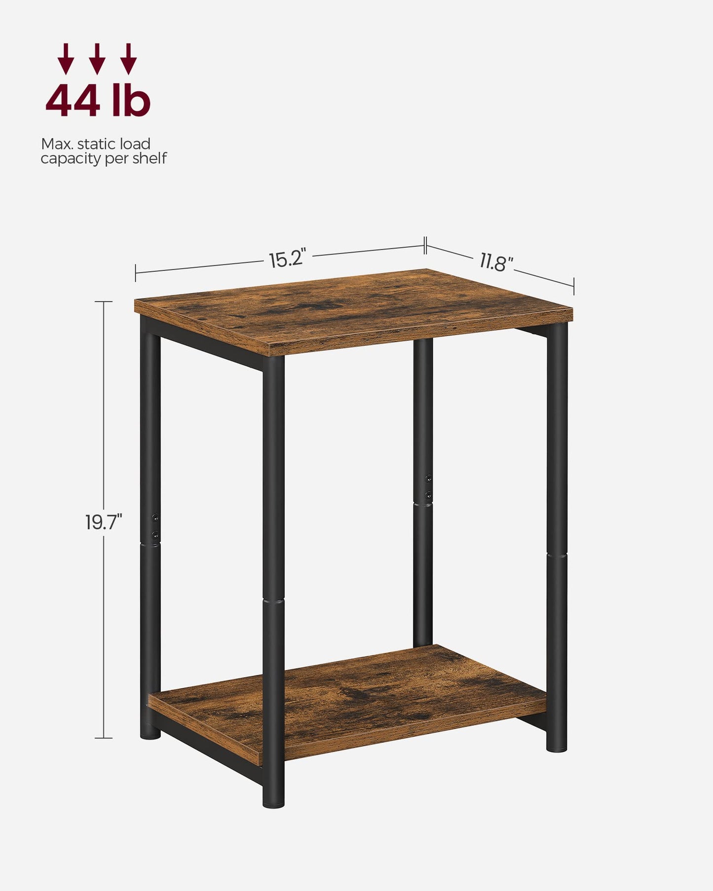VASAGLE Side Table, Small End Table, Nightstand for Living Room, Bedroom, Office, Bathroom, Rustic Brown and Black ULET271B01