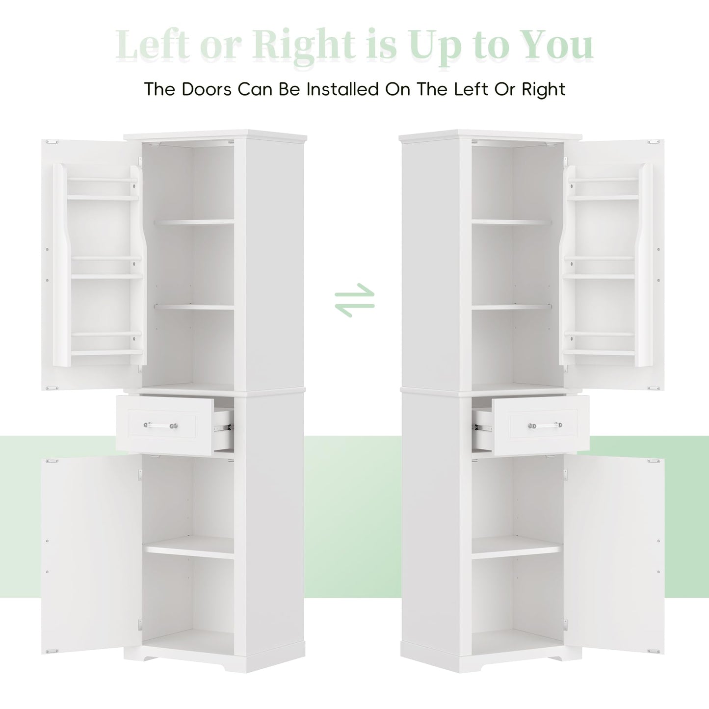 Guxeei Tall Storage Cabinet, Bathroom Floor Freestanding Storage Cabinet with 2 Doors, One Drawer, Door Shelve Design, and Adjustable Shelf for Bathroom, Office, Living Room, White