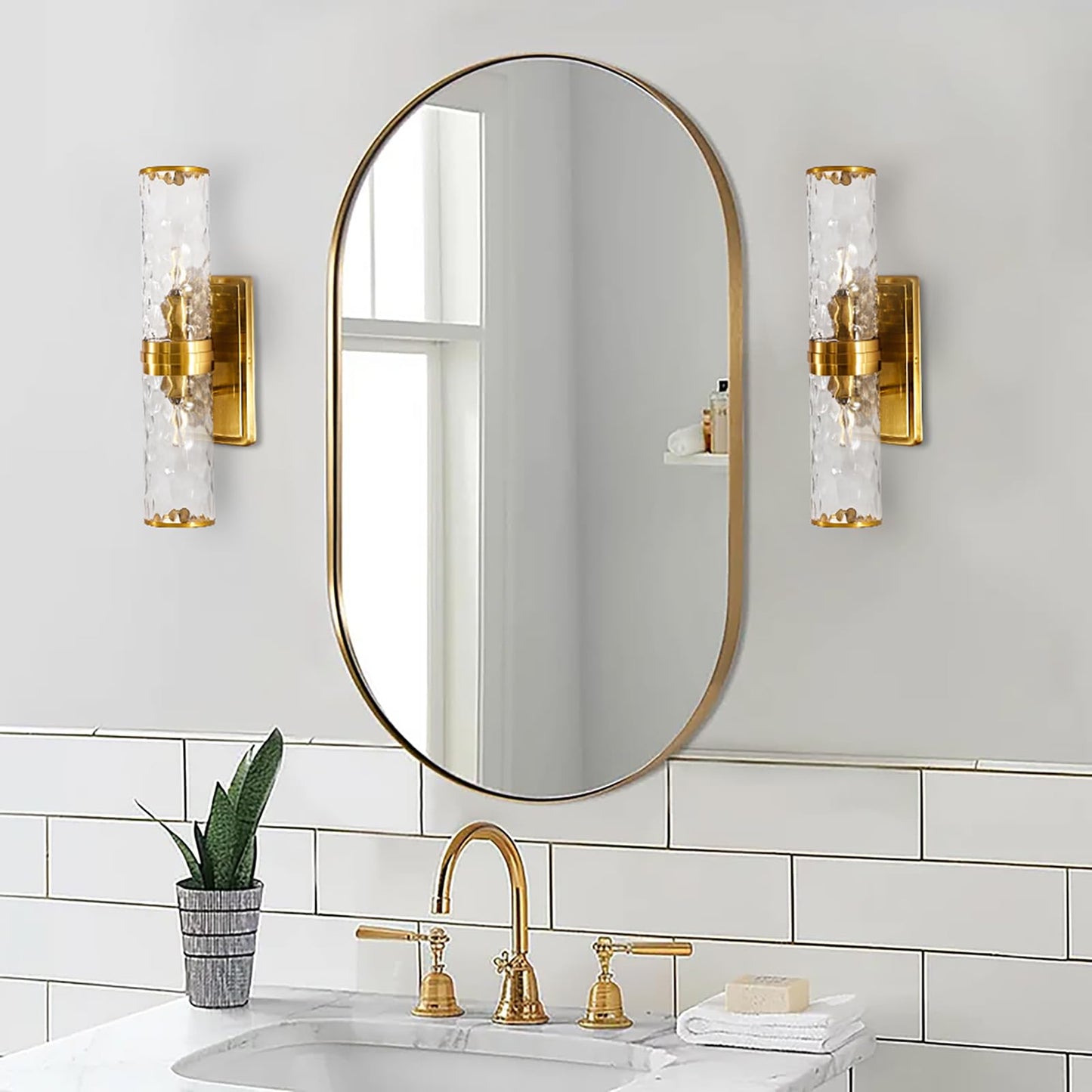 ANDY STAR Oval Bathroom Mirror, 20x33’’Oval Gold Mirror Stainless Steel Metal Frame Mirror for Bathroom, Entryway, Living Room, Contemporary 1" Deep Set Design Wall Mount Hangs Vertical or Horizontal