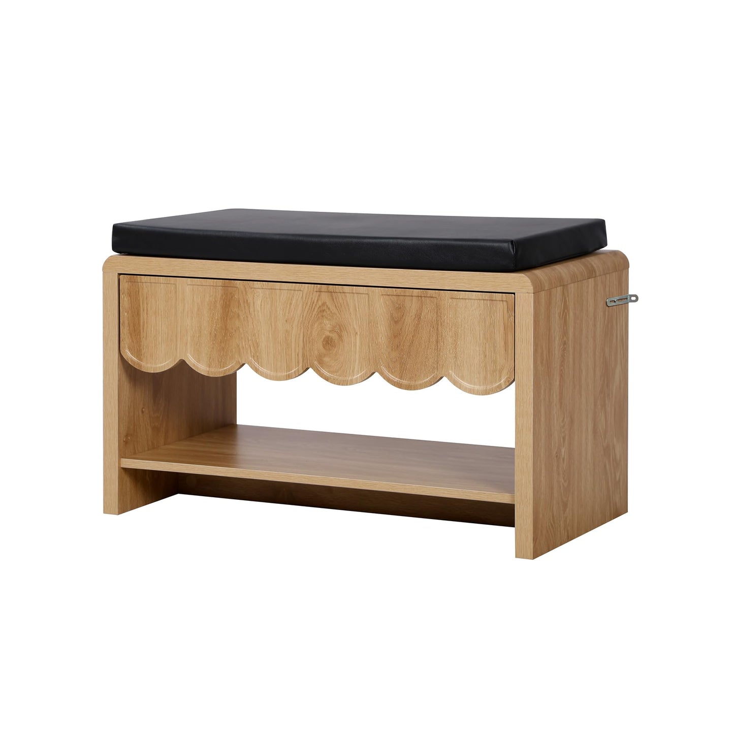 Shoe Storage Bench with Cushion, Shoe Rack Organizer Cabinet Bench with Wave Panel Drawer and Open Shelf for Entryway, Hallway, Living Room (Natural)