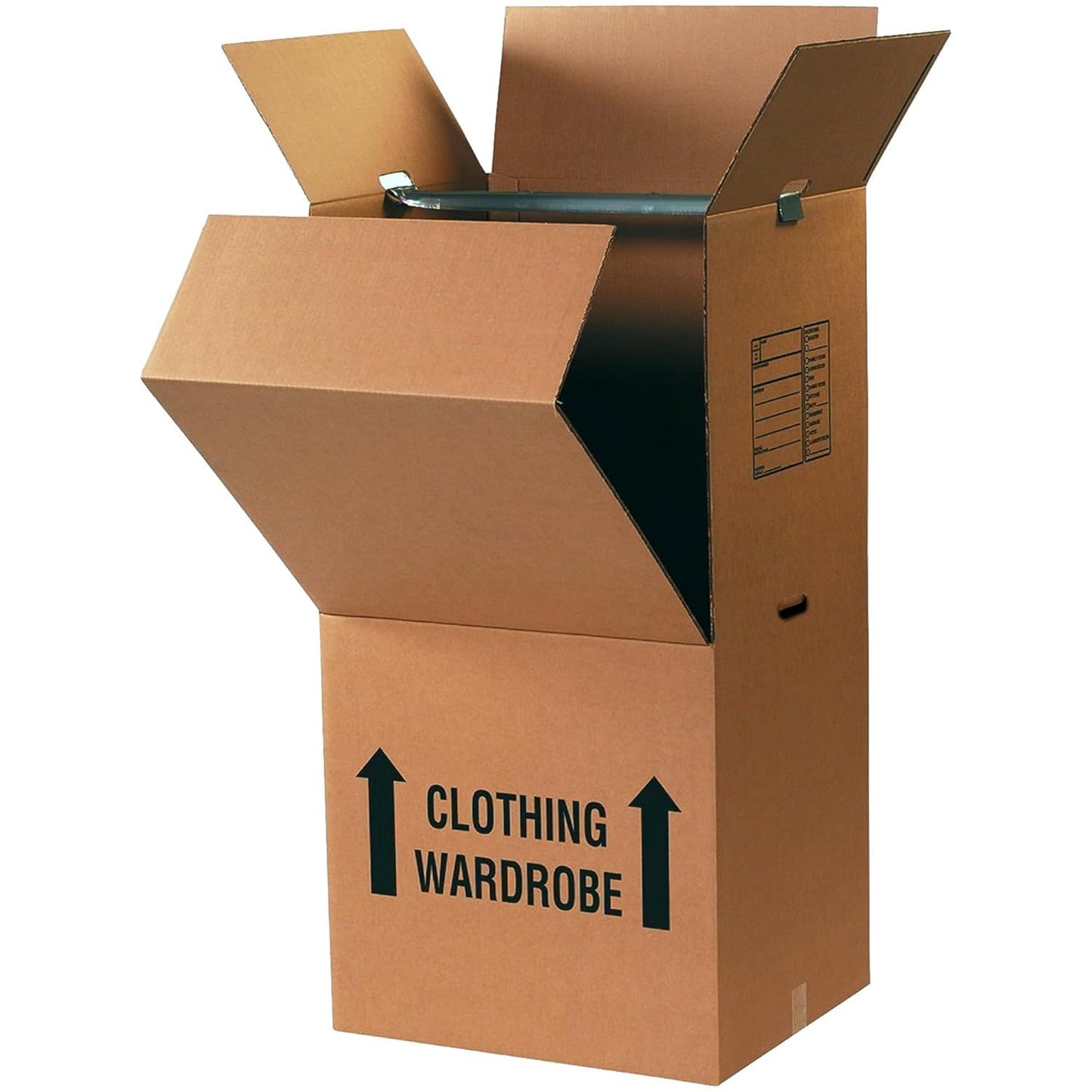 BOX USA Heavy Duty Wardrobe Moving Boxes Tall with Bars 20"L x 20"W x 45"H (3-Pack) Large Corrugated Cardboard Boxes with Hanging Bar, Packing, Storage Box for Clothes