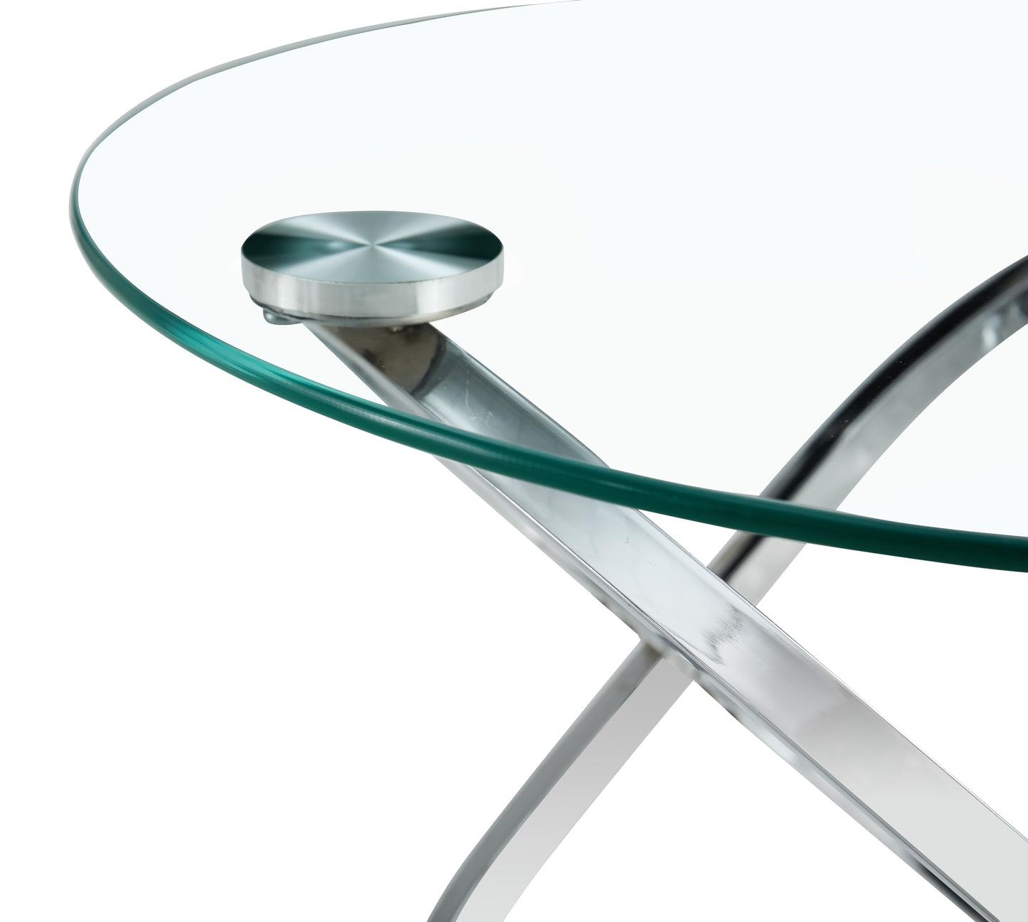Silver Glass Coffee Table 39.4 Inch Round Modern Living Room Table, Center Table with Chrome Ring-Shaped Frames and Transparent Glass Tabletop, Silver