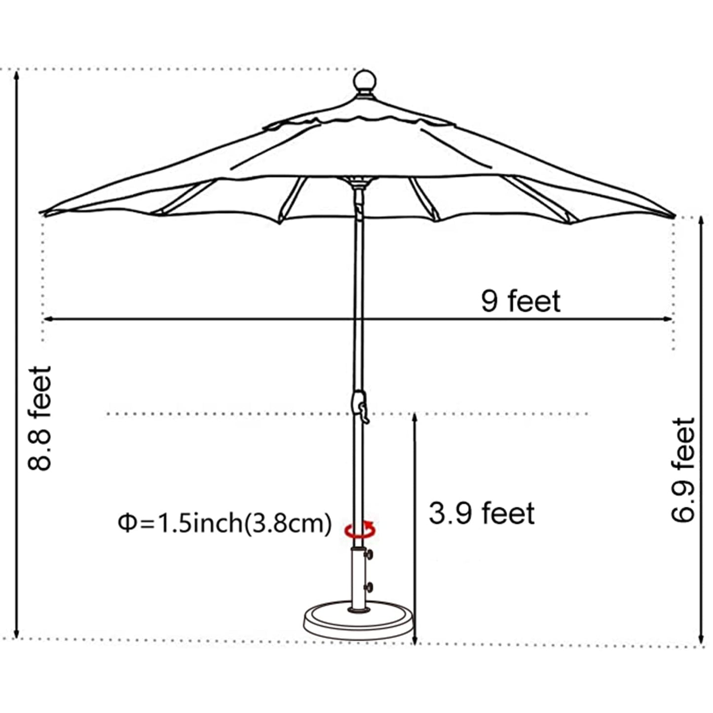 EliteShade USA 10-Year-Non-Fading 9Ft Market Umbrella Patio Umbrella Outdoor Table Umbrella with Ventilation,Logo Red