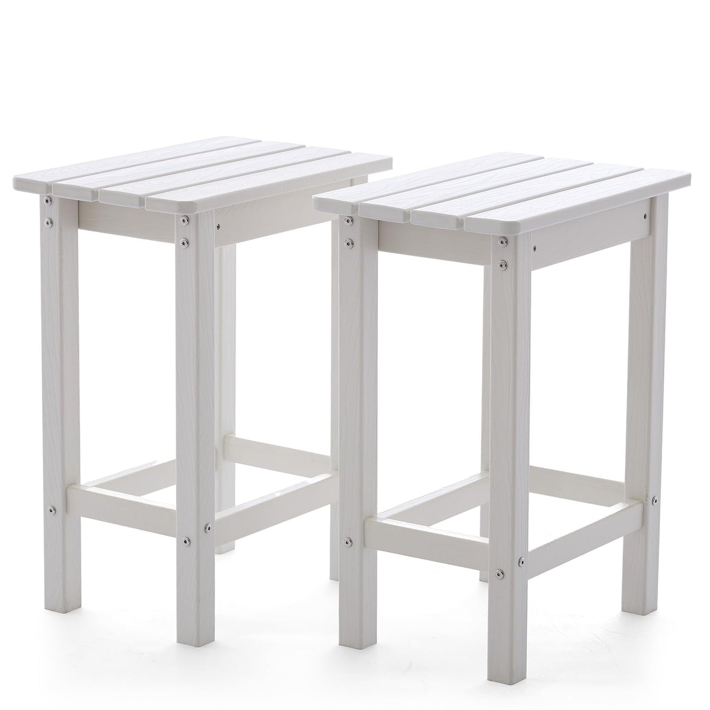 AXMOLM HDPE 2 Piece Outdoor Bar Height Stools, All-Weather Patio High Top Bar Stools, Outdoor Bar Chairs with Cushions for Balcony, Backyard, Garden, Deck (White, Bar Stools)
