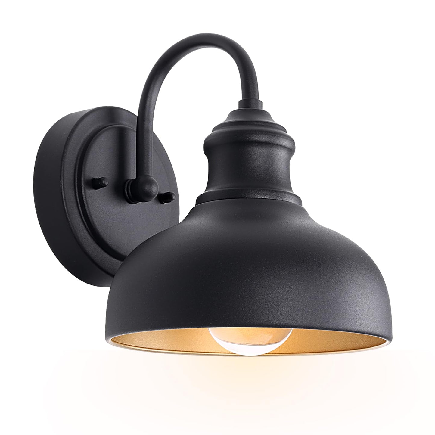 GOALPLUS Black Outdoor Gooseneck Lighting for Barn 7 Inch Farmhouse Exterior Light Fixtures with Wall Mount, Small Porch Light with Brass Interior, Outside Gooseneck Wall Sconce for House Garage Patio