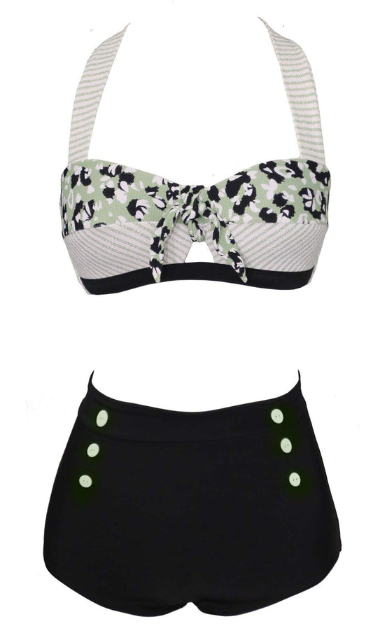 Women's Floral Halter High Waist Bikini Swimsuit Floral Printing Bathing Suits 2 pieces
