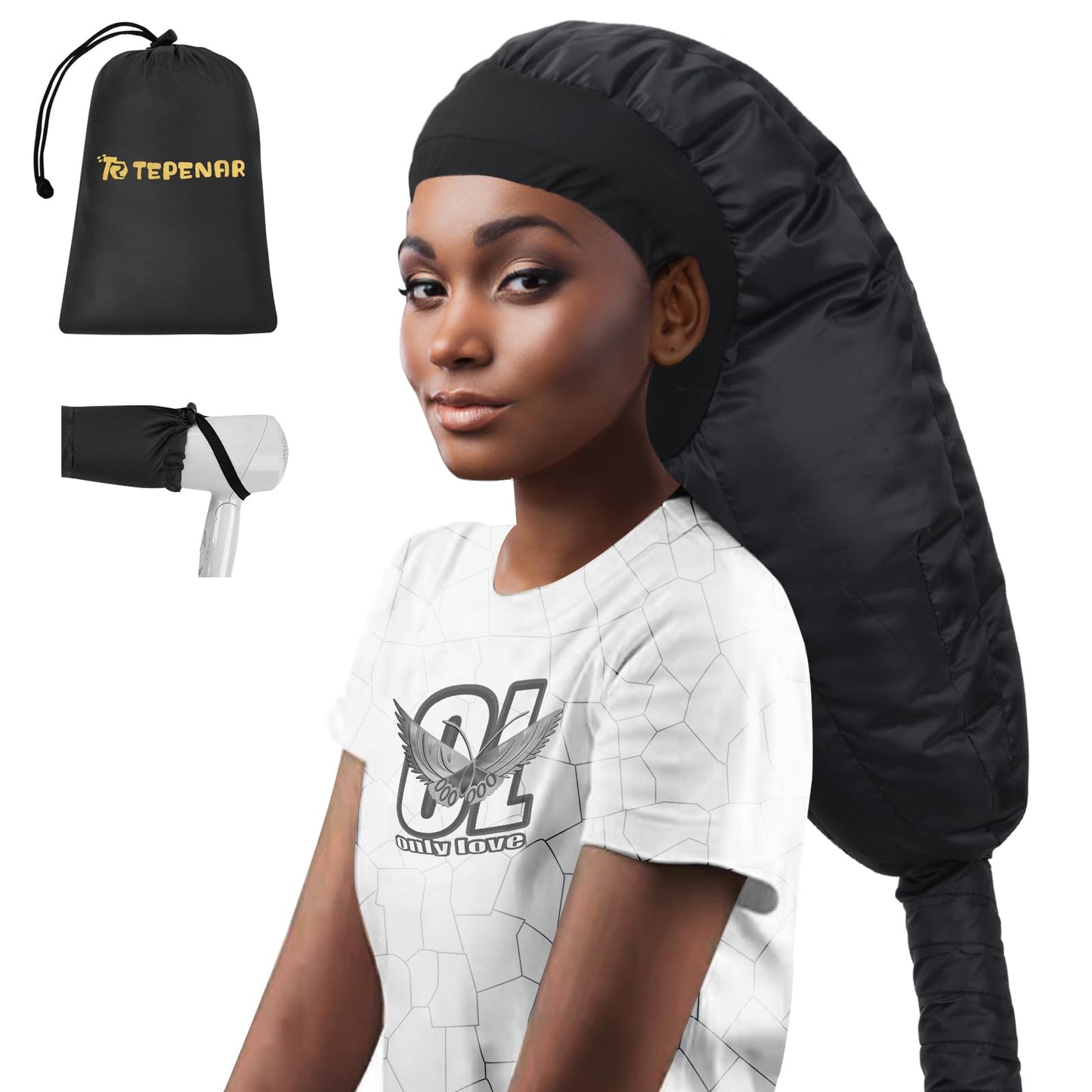 TEPENAR Bonnet Hair Dryer Attachment: Upgraded Extra Large Hooded Hair Dryer Adjustable Soft Blow Dryer Caps - Easy to Use for Natural Curly Textured Hair Care Styling Fast Drying