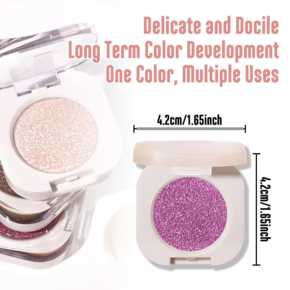 Glitter Eyeshadow Palette,Shimmer PinkPurple Eyeshadow Makeup,Violet Shiny Pressed Powder,Single Vegan Eyeshadow,Highly Pigmented Natural Eyeshadow Palette,Monochrome Long Lasting Glitter Eye Make 08#