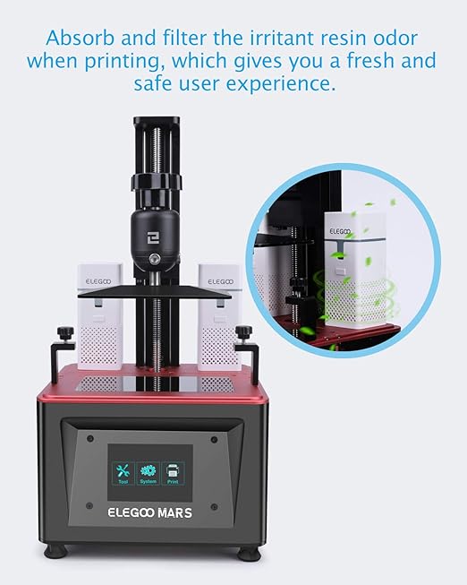 ELEGOO Mini Air Purifier with Activated Carbon Filter and Universal Adaptor for LCD/DLP/MSLA Resin 3D Printer(Pack of 2)
