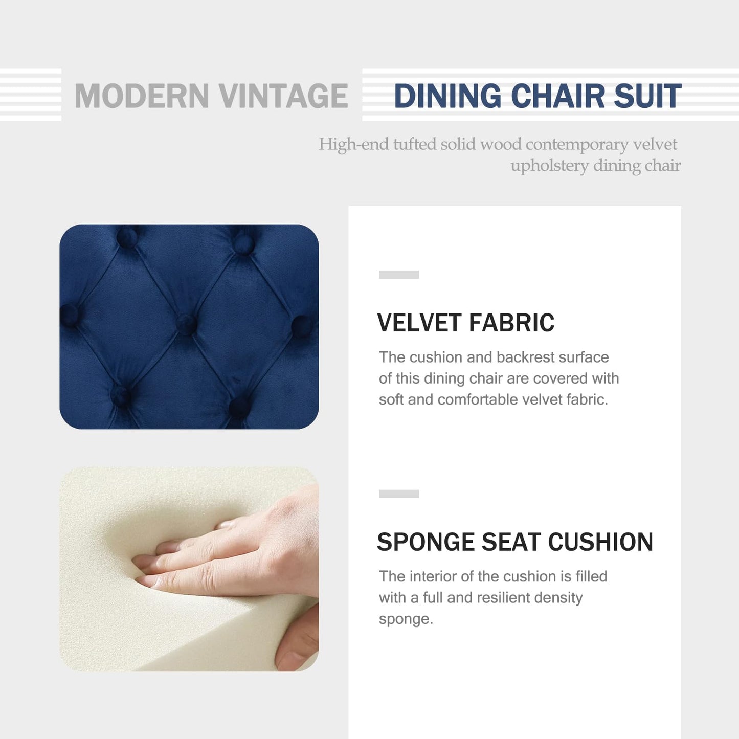 Hixkol Velvet Dining Chairs Set of 4,Upholstered Dining Chairs with Ring Pull Trim and Button Back,Modern Seating for Kitchen, Dining Room & Living Room(Blue)