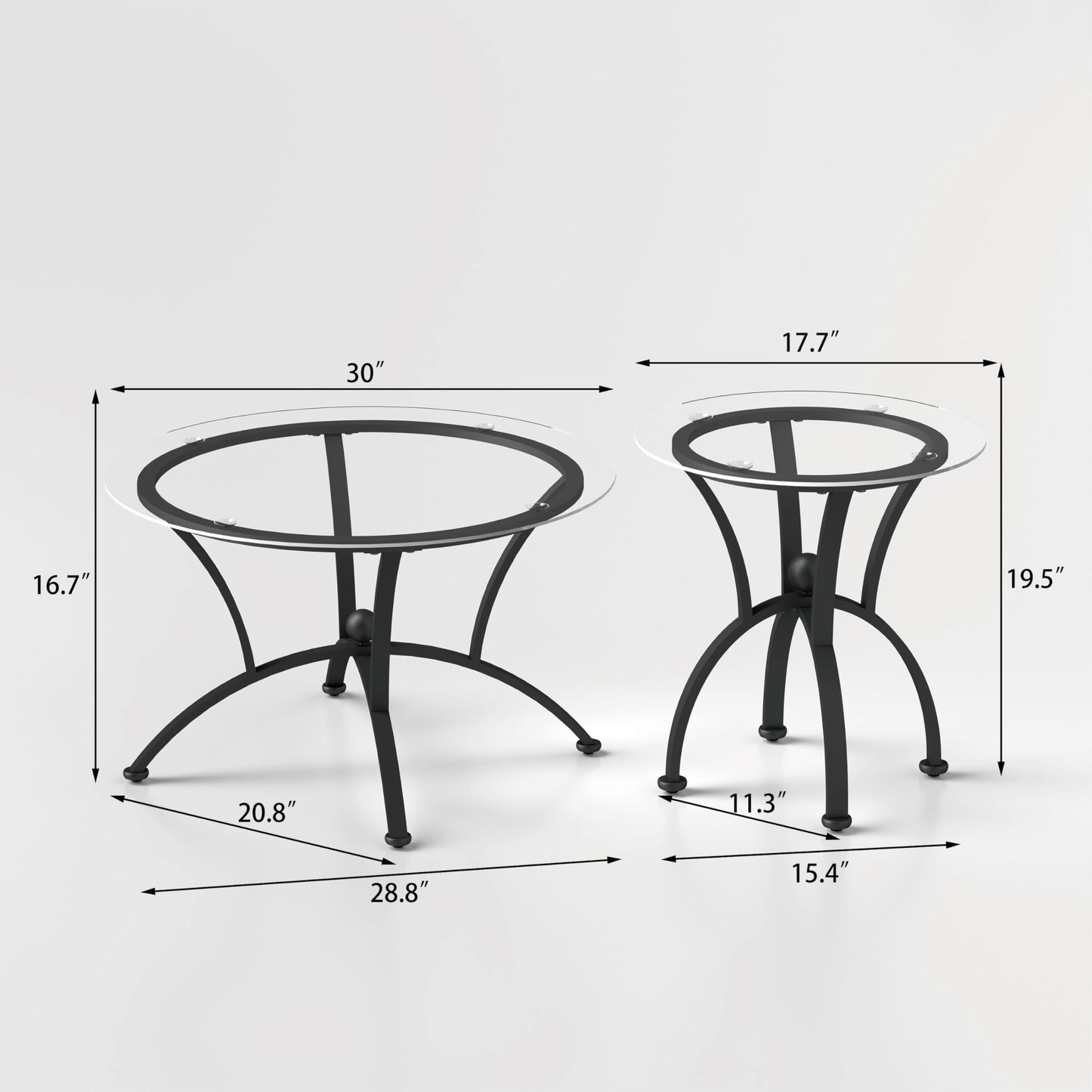 FILINGSKY Modern 3-Piece Tempered Glass Coffee Table Set – Sturdy Metal Frame, Elegant Design, Ideal for Living Room & Lounge Spaces(Round Tempered)
