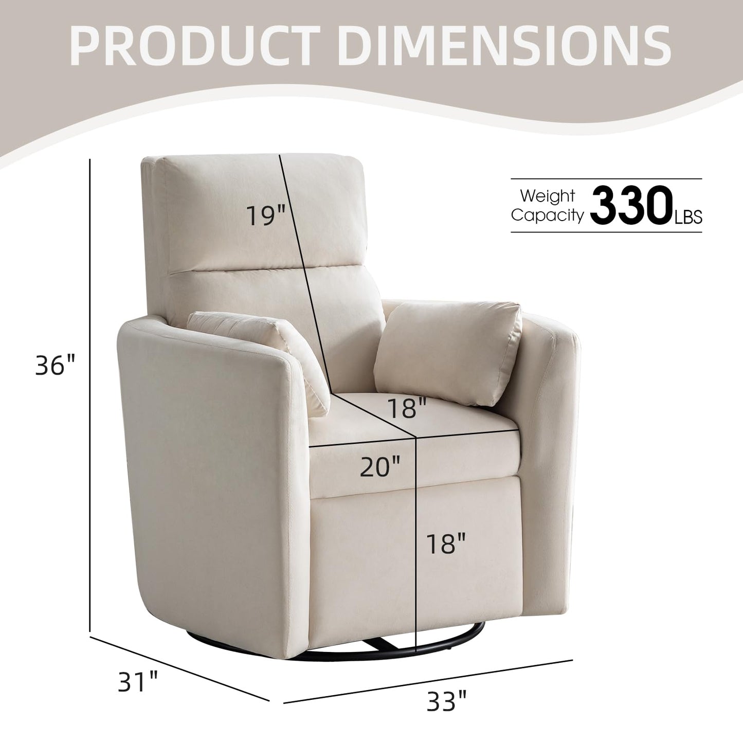 EBELLO Swivel Accent Chair, Velvet High Back Round Living Room Chair, Minimalist Reading Conversation Seat with Two Pillows for Small Space, Bedroom, Beige