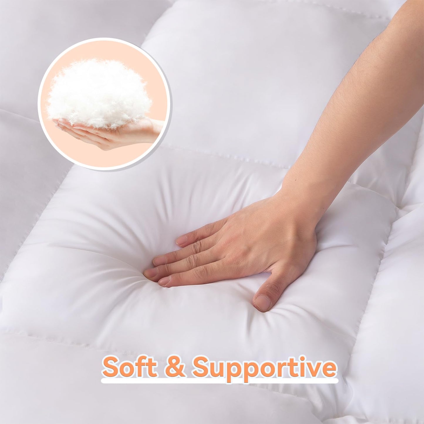 Topllen Cal King Mattress Topper for Back Pain Relief, Extra Thick Pillow Top Plush Mattress Pad with Deep Pocket, Soft Pillowtop California King Size Bed Toppers Filled Fluffy, White