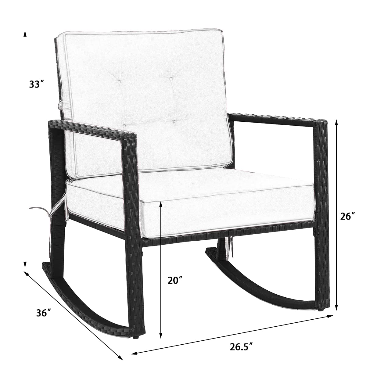 HAPPYGRILL Wicker Rocking Chair, Outdoor Patio Glider Chair with Heavy-Duty Frame, Thick Cushion, Rattan Rocking Chair for Backyard Garden Porch