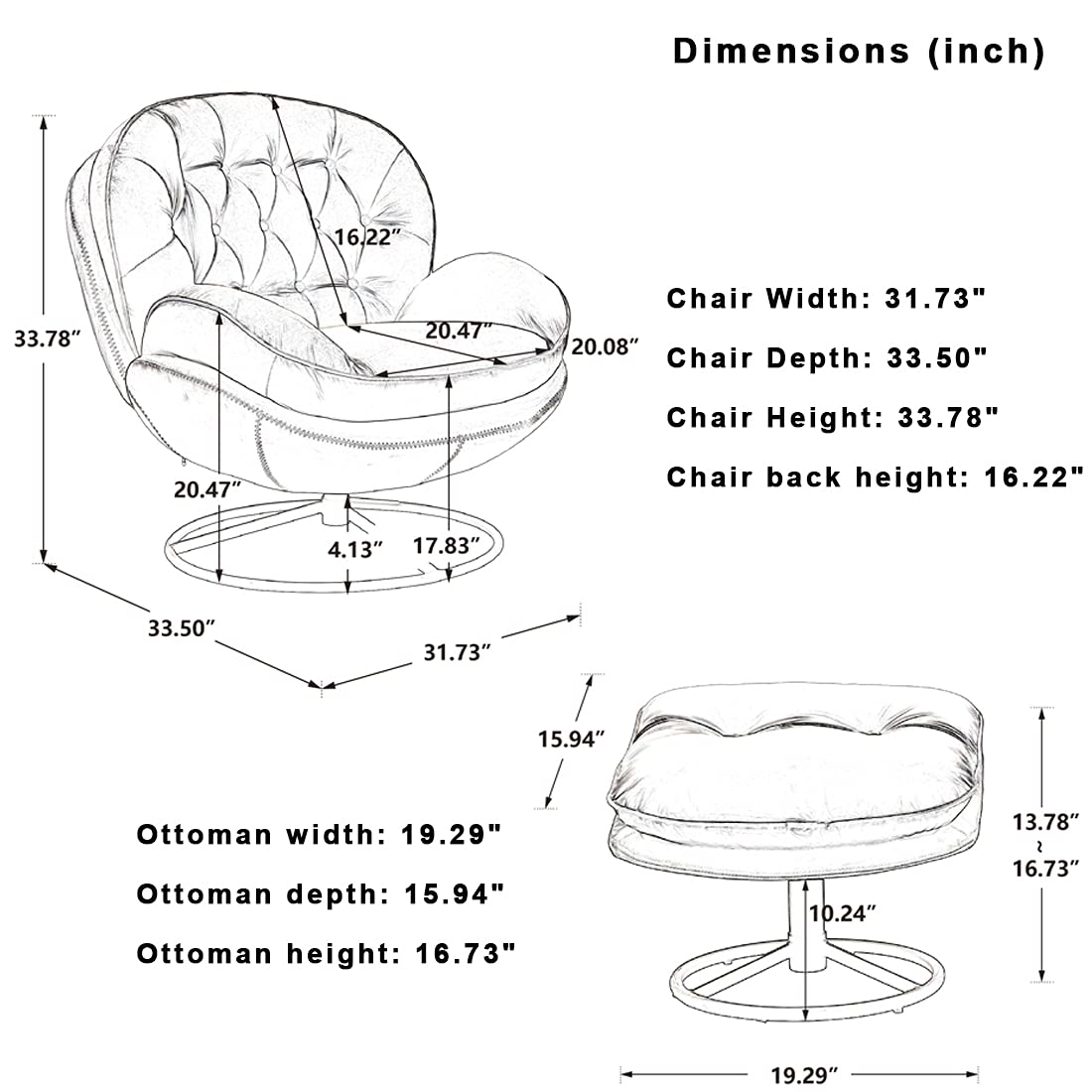 Baysitone Velvet Swivel Accent Chair with Ottoman Set, Modern Lounge Chair with Footrest, Comfy Armchair with 360 Degree Swiveling for Living Room, Bedroom, Reading Room, Home Office (Fruit Green)