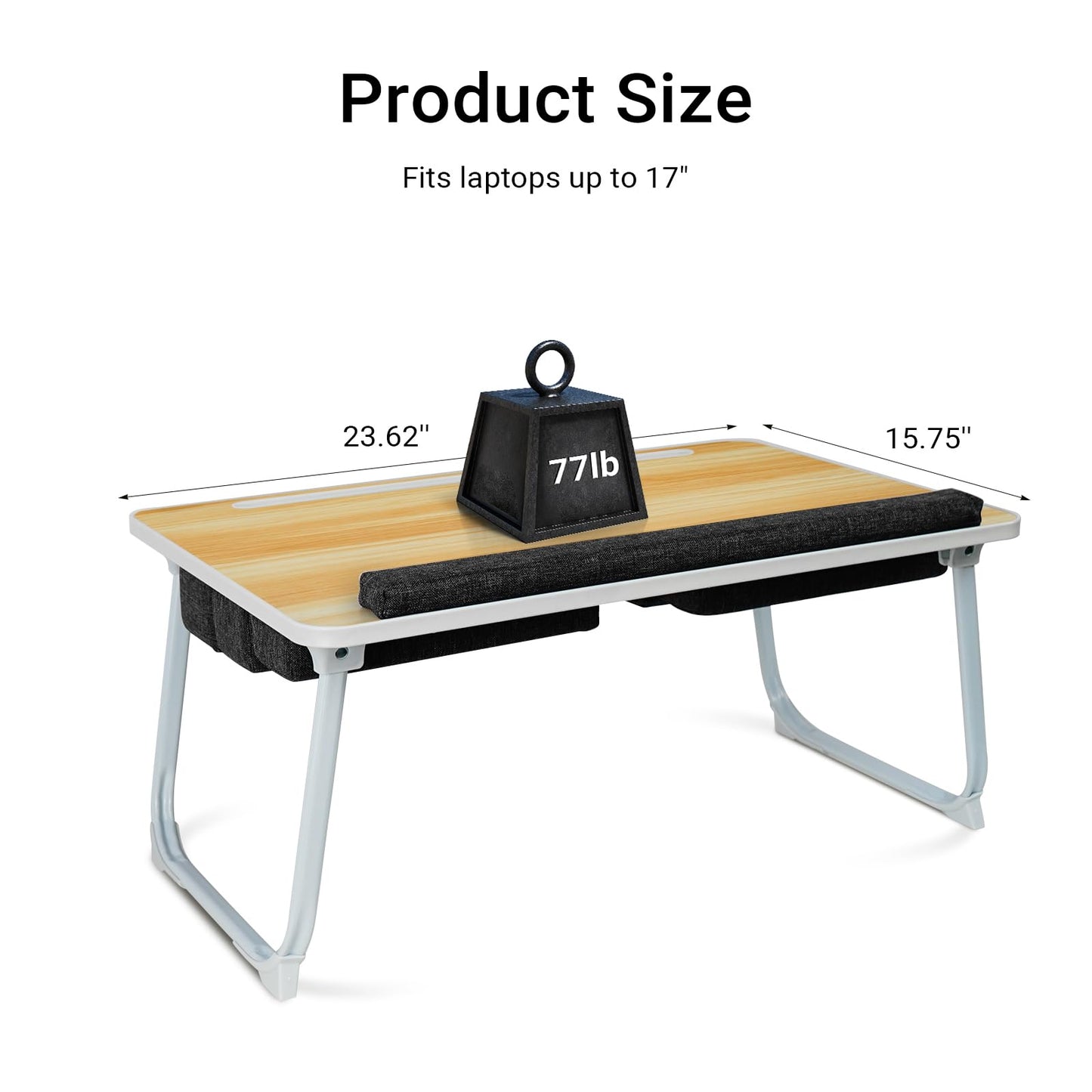 iXTRA Lap Desk for Laptop with Cushion,Folding Laptop Desk for Bed with USB,Bed Desk,Portable Computer Lap Desk,23.62"*15.74",Wood