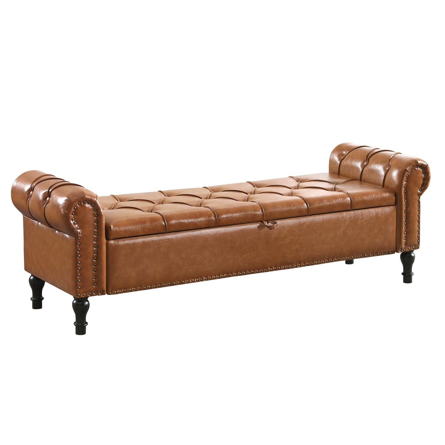 HOMYKA Faux Leather Storage Bench for Bed Room 67 Inch Upholstered Tufted Ottoman Bench with Arms King Size Large Storage Space End of Bed Benches for Bedroom Living Room Entryway Brown