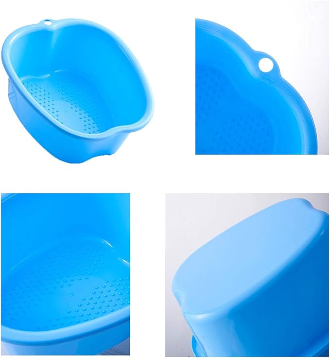Foot Soaking Bath Basin: Plastic Spa Tub With Massage Dots - Roomy Bucket for Water Spa and Massage (Blue)