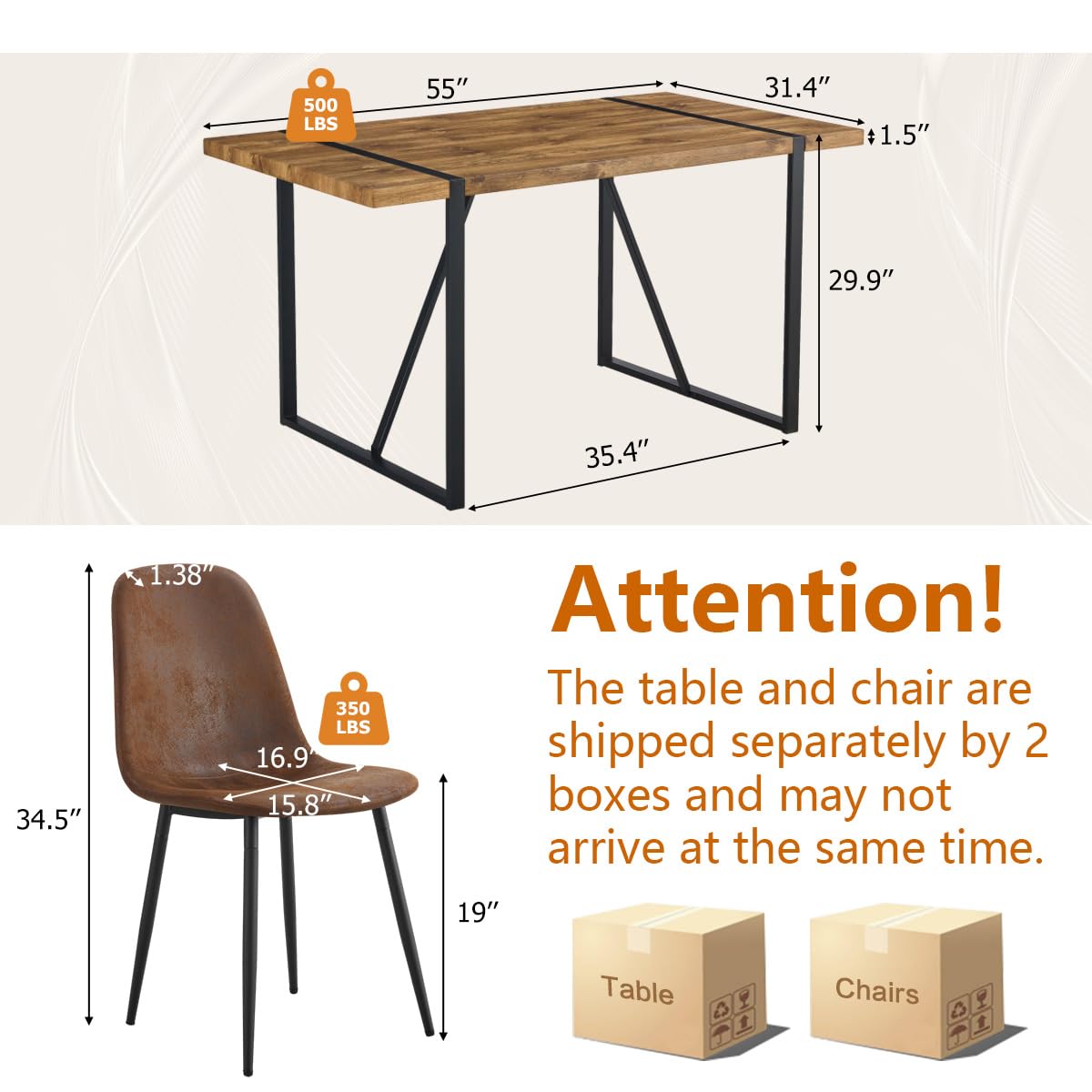 UELKS Dining Table Set for 4，Dinner Table Set for 4，55'' Kitchen Table and Suede Nap Fabic Chairs Set of 4, 5 Piece Dining Table Set for Kitchen Dining Room