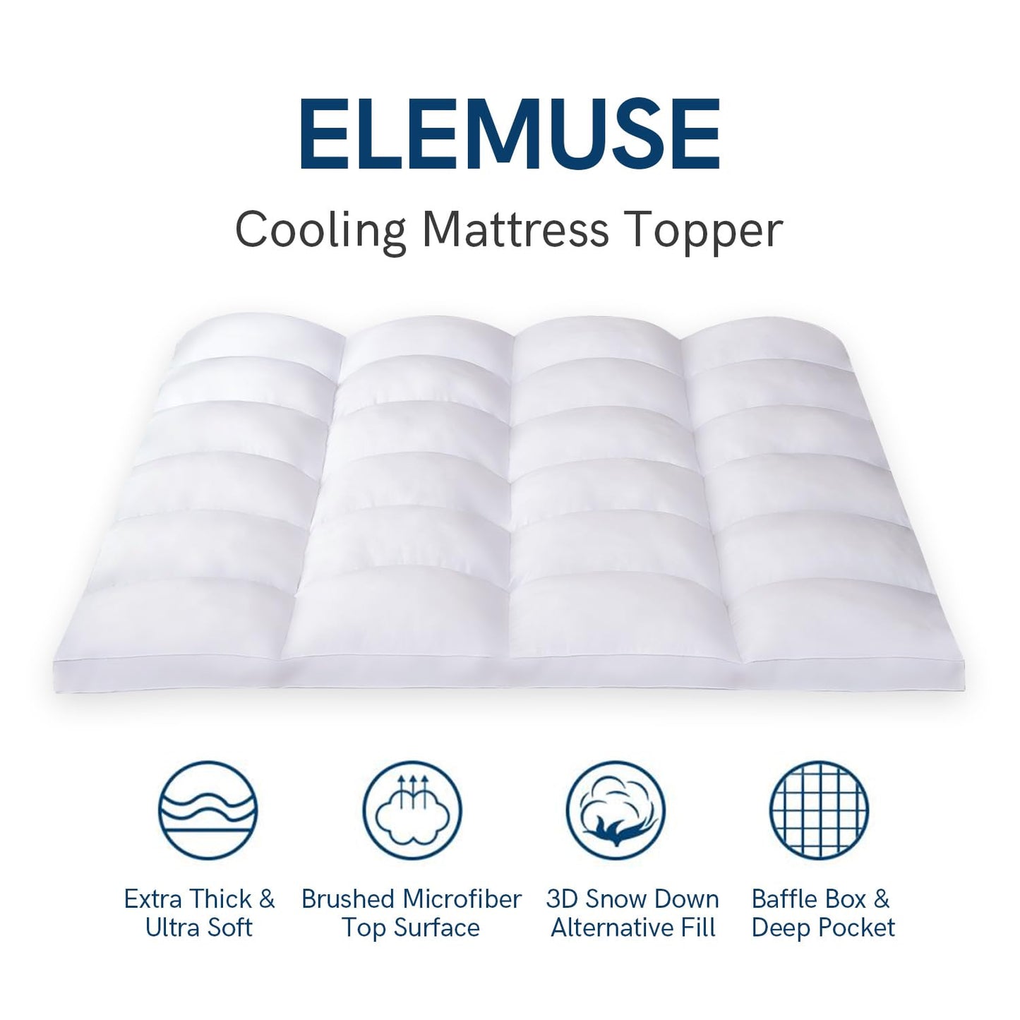 ELEMUSE Full Mattress Topper for Back Pain, Extra Thick Mattress Pad Cover, Plush Soft Pillowtop with Elastic Deep Pocket, Overfilled Down Alternative Filling