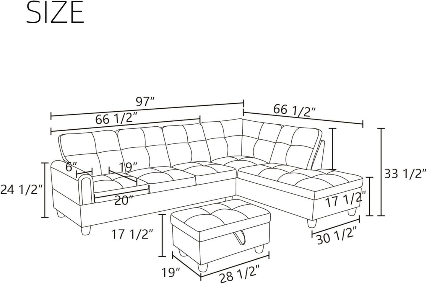 Modern L-Shaped Sectional Sofa with Chaise, High-Density Sponge Cushions, Light Gray (Leather)