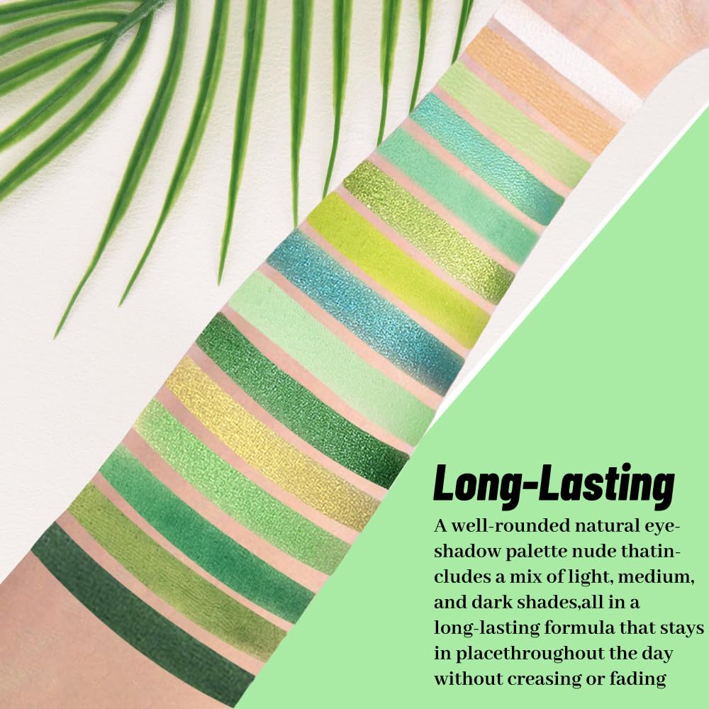 Smokey Green Eye Shadow Makeup Palette,15 Colors Bright Forest Emerald Dark Green Shimmer Matte Makeup Pallet,Long Lasting Waterproof for Daily and Halloween