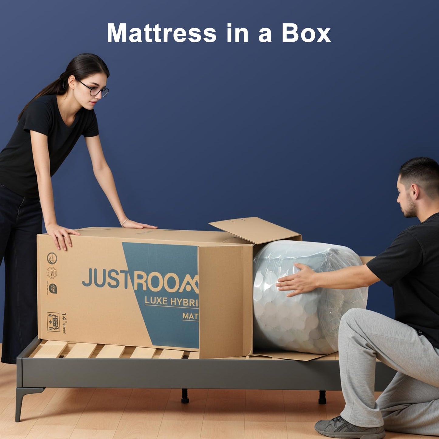 JUSTROOMY King Mattress Firm 12 Inch Hybrid Mattress with Gel Memory Foam, Cooling Ice Silk Top, Mattress in a Box, Back Pain Relief, Individual Pocket Spring-Extra Edge Support, 76*80", US Assembly