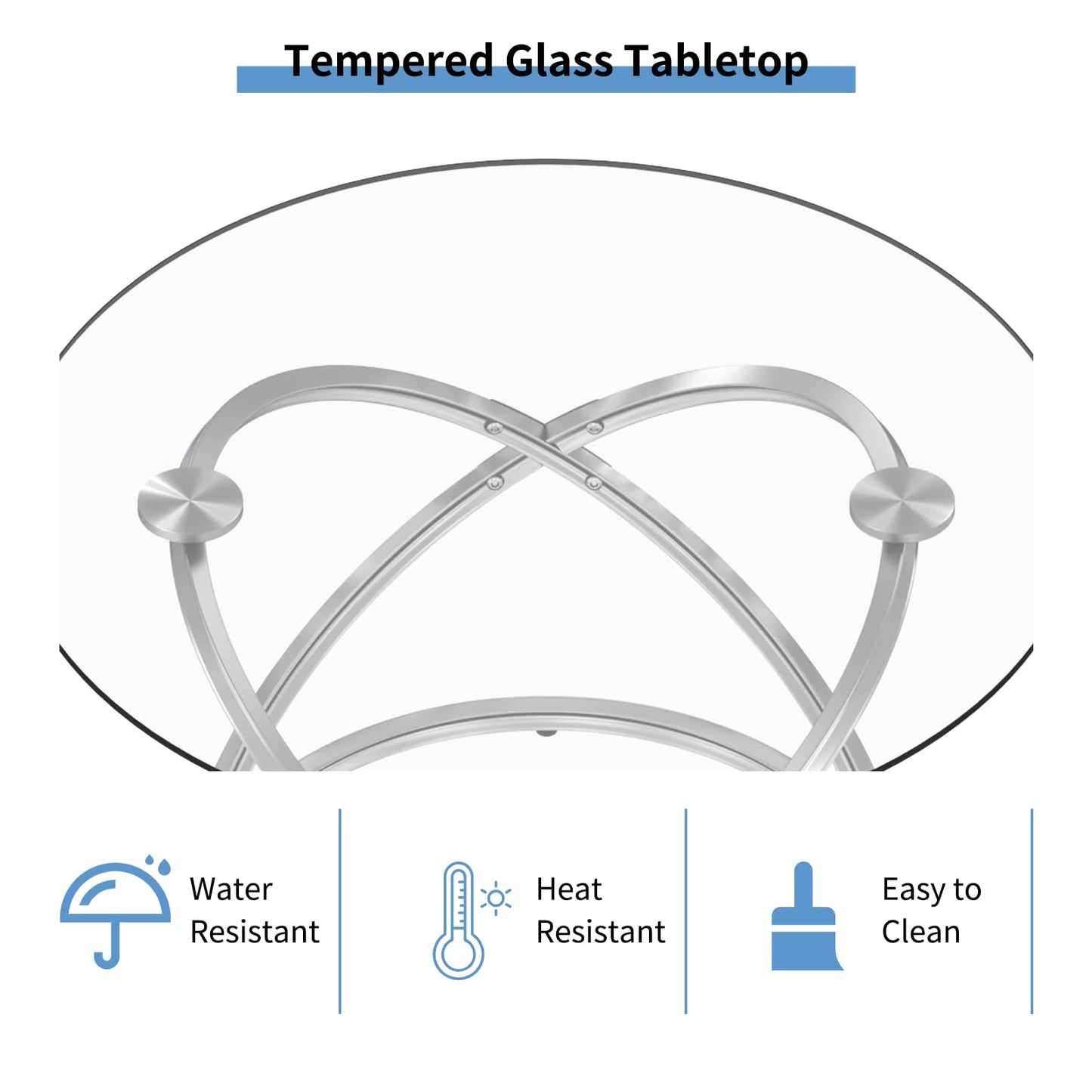 OIOG Glass Round End Table, Modern Contemporary Side Table for Small Space with Tempered Glass Tabletop for Living Room, Chrome Finish