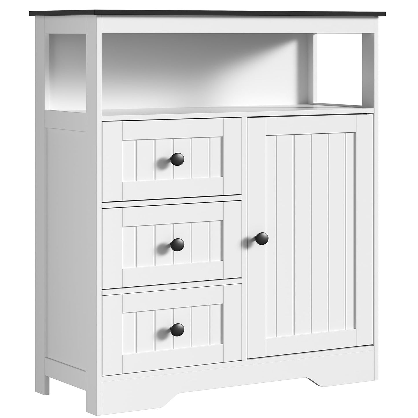 HOOBRO 28.3" Bathroom Storage Cabinet, Large Floor Cabinet, Freestanding Bathroom Storage Unit, 1 Cupboard and 3 Drawers, Adjustable Shelf, 28.3" L x 11.8" W x 37.8" H, White and Black
