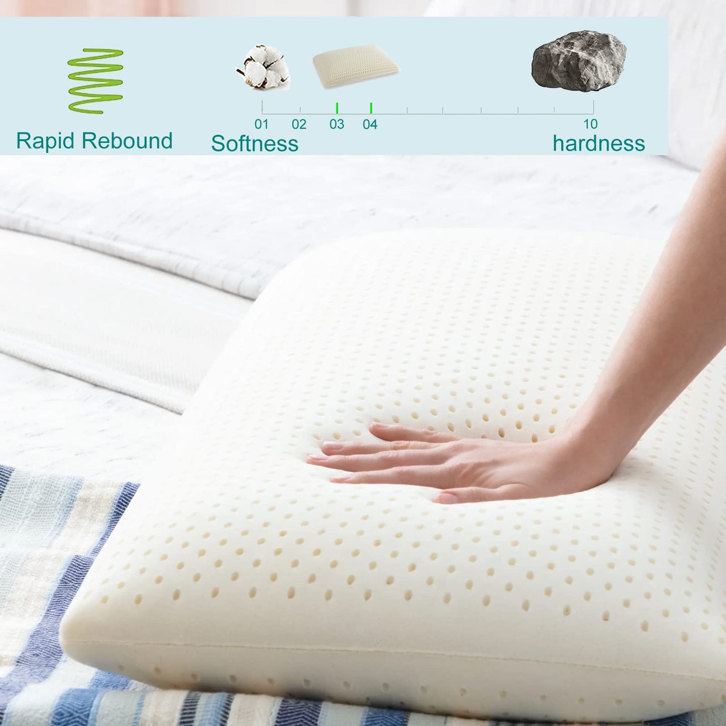 Talalay Latex Pillow, Extra Soft Latex Foam Pillow for Sleeping, Bed Pillow for Back with Removable Cotton Cover, Side and Stomach Sleepers, Helps Relieve Shoulder and Neck Pain (Standard Size)