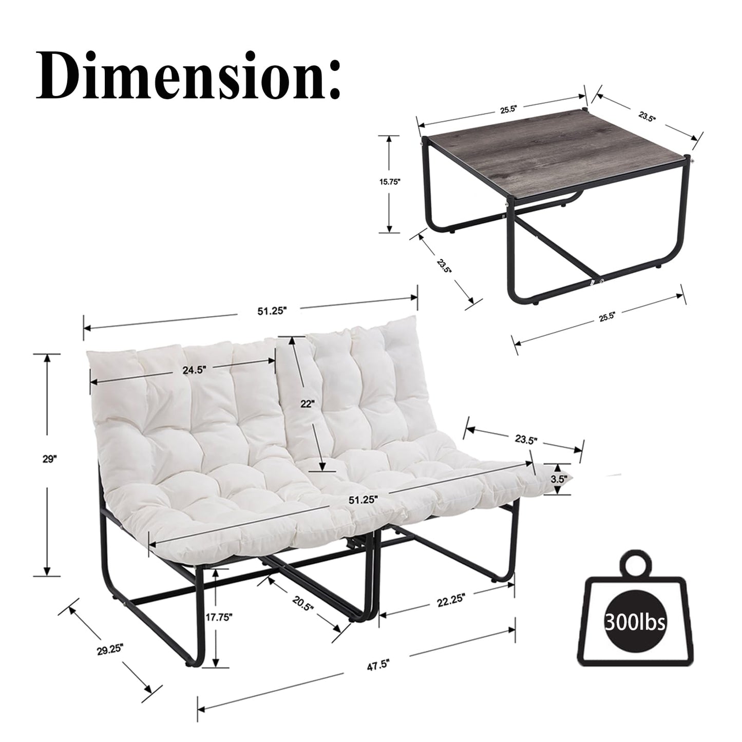 DAYAOUTDOOR Sectional Outdoor Furniture, Patio Couch Set with Cushion, Modern Patio Conversation Sets with Table, Outdoor Sofa Set for Balcony, Lawn, Deck & Porch, White