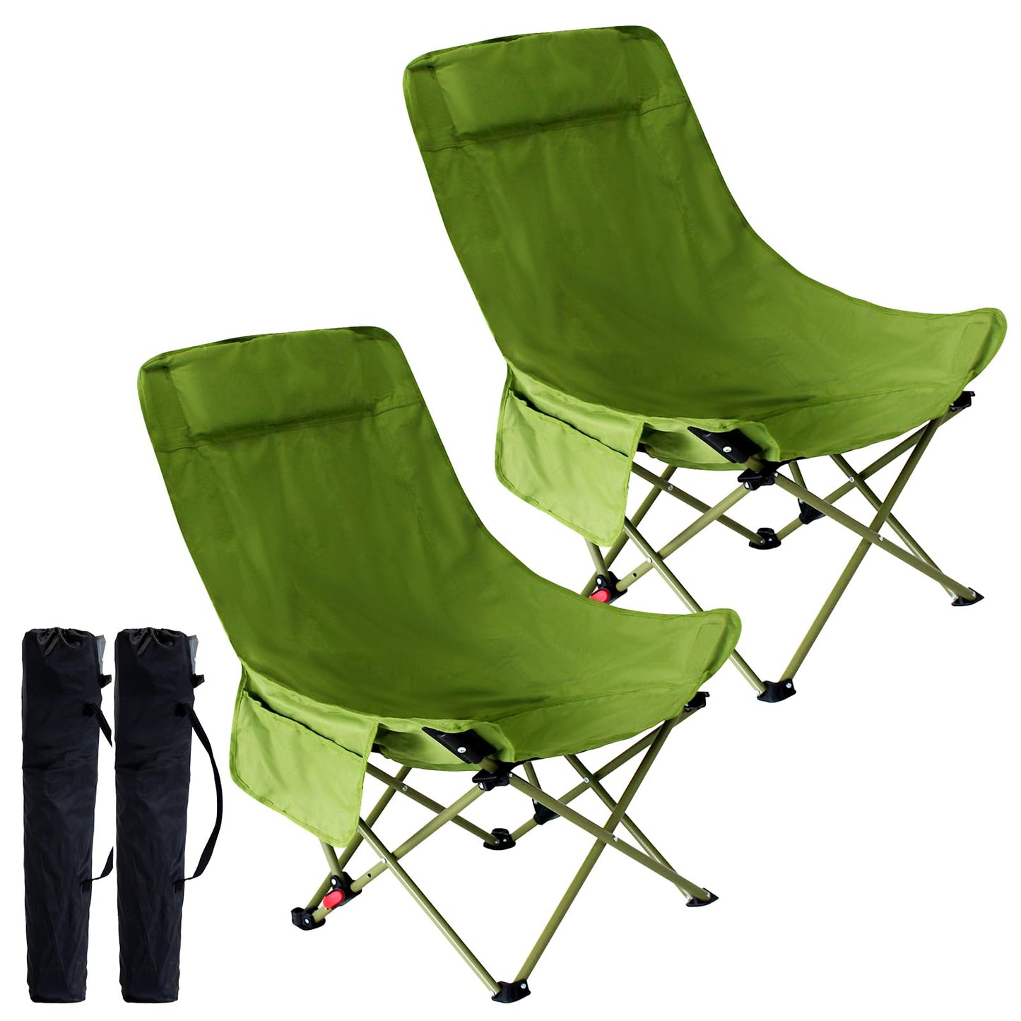 Outdoor Portable Camping Chair, Folding Camping Chair with Adjustable Backrest, Suitable for Patio/Fishing/Beach/Camp, Includes A Storage Bag (2 Pack-Green)