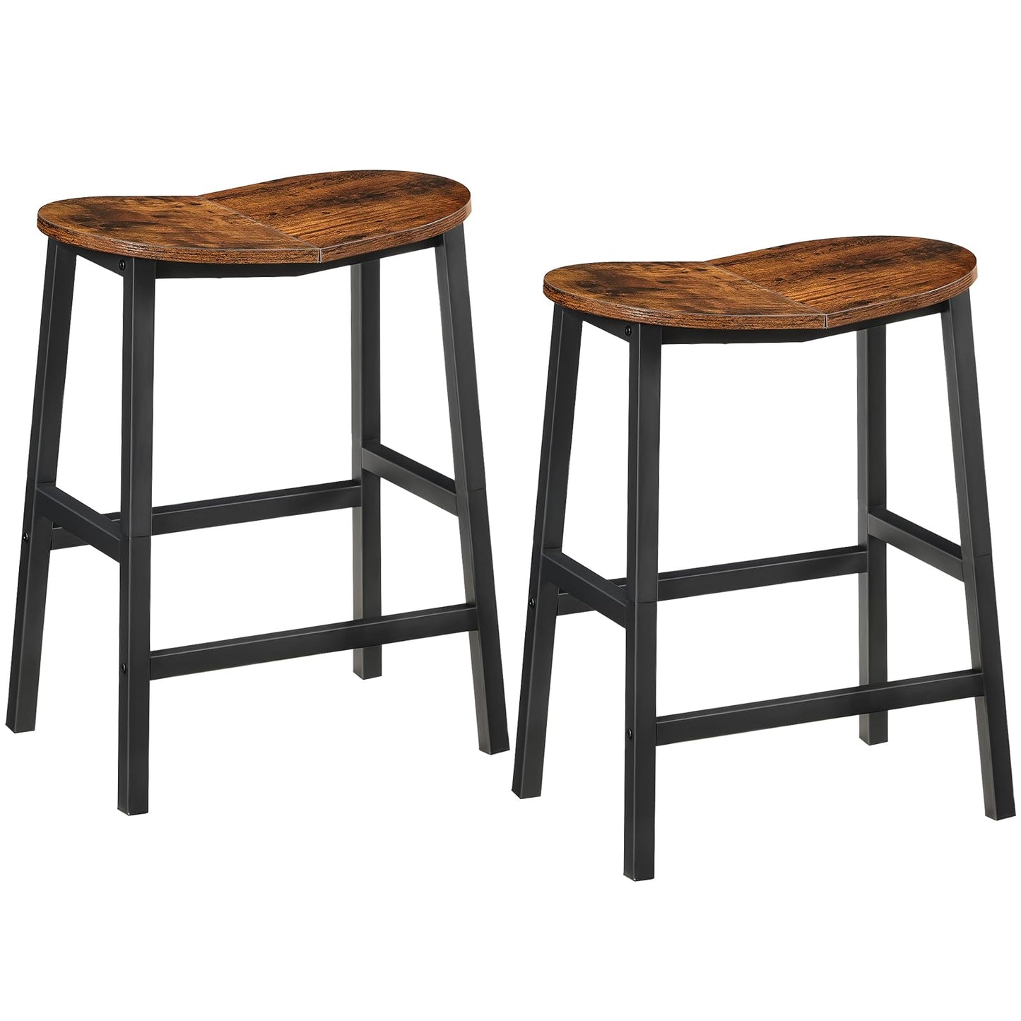 HOOBRO Bar Stools, Set of 2 Bar Chairs, 23.6 Inch Barstools for Kitchen Counter, Counter Height Bar Stools, Kitchen Stools with Footrests, for Dining Room, Rustic Brown and Black BF57MDP201