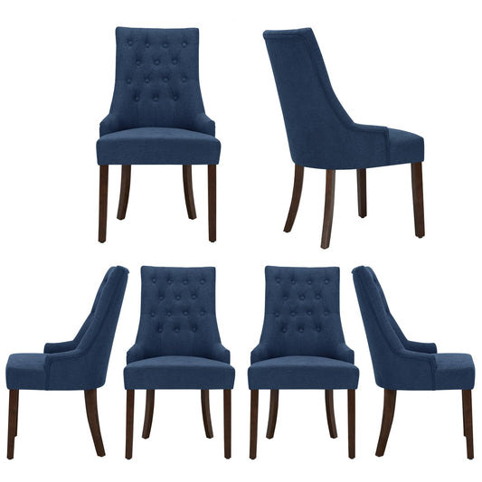 COLAMY Wingback Upholstered Dining Chairs Set of 6, Fabric Dining Room Chairs with Tufted Button, Living Room Chairs for Home Kitchen, Blue