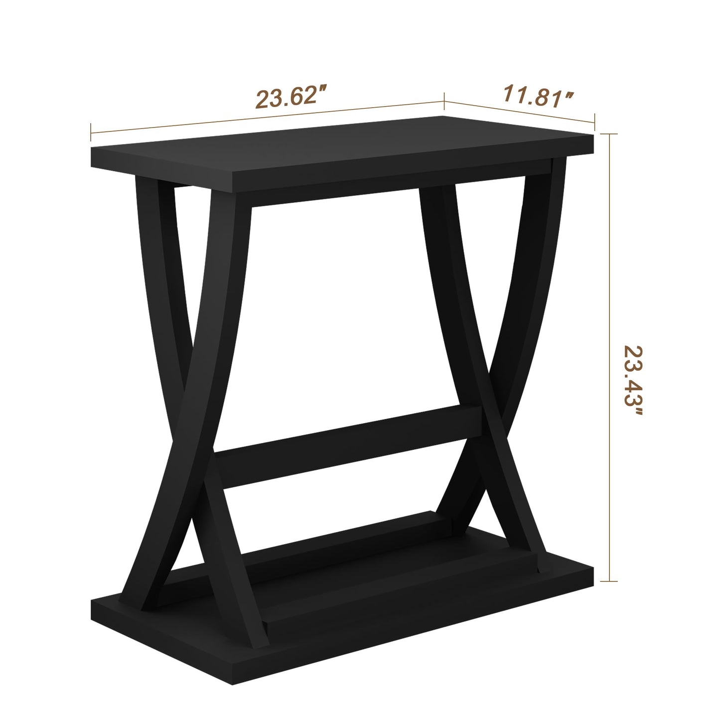 ChooChoo Black End Tables Living Room Set of 2, Narrow Side Table with Storage Shelf, Modern X-Design Slim End Table for Living Room, 11.8" D*23.6" W*23.4" D