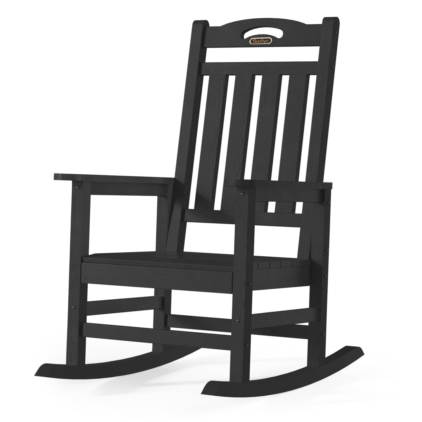 SUUNYN Oversized Outdoor Rocking Chair, High Back Porch Rocker Chair, HDPE All Weather Resistant Rocking Chairs for Patio, 380lbs Weight Capacity, Black