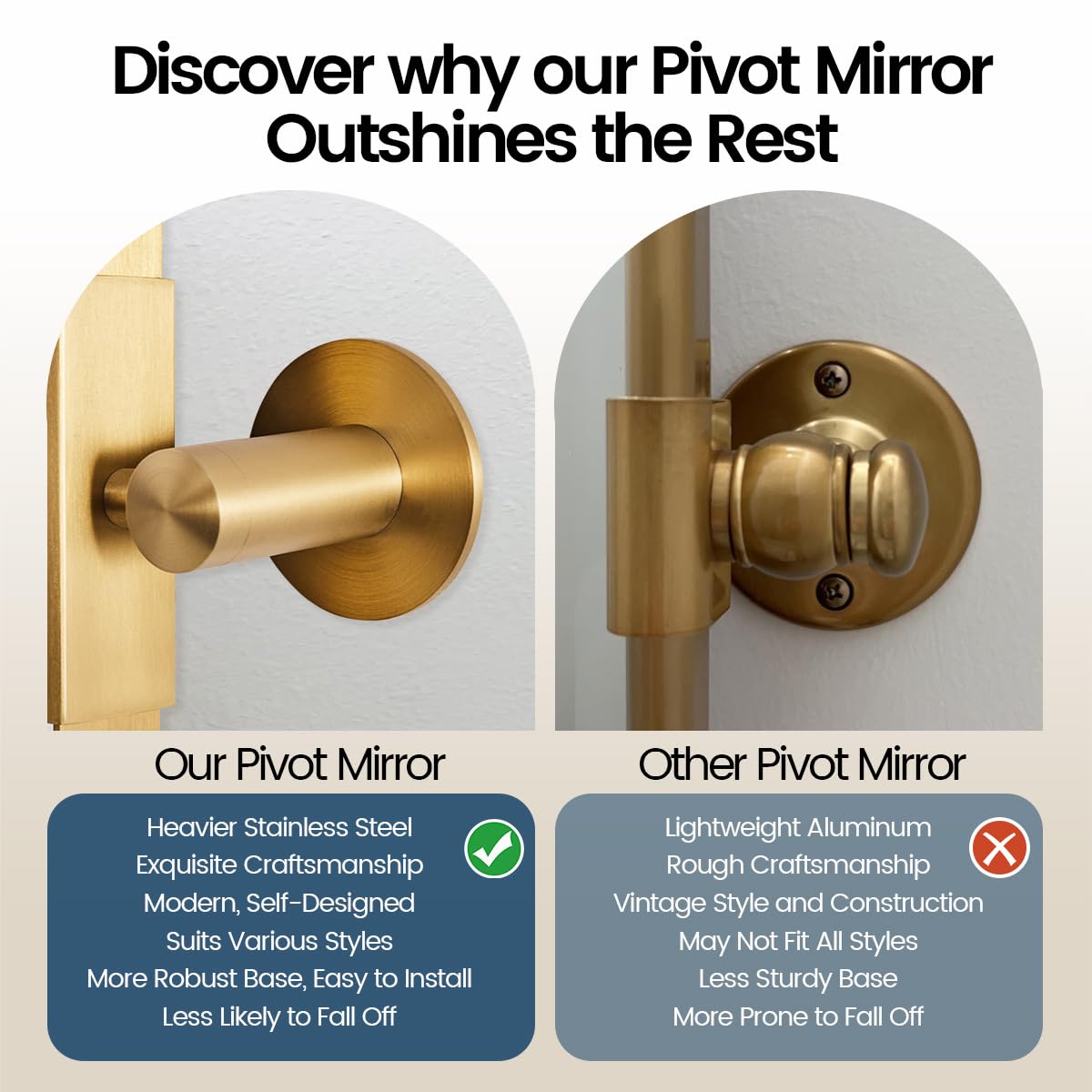 MOON MIRROR Brushed Gold Pivot Mirror,Brass Tilt Rectangle Pivot for Bathroom, Overall 28.33 x 32 in (Mirror 24x 32 in)