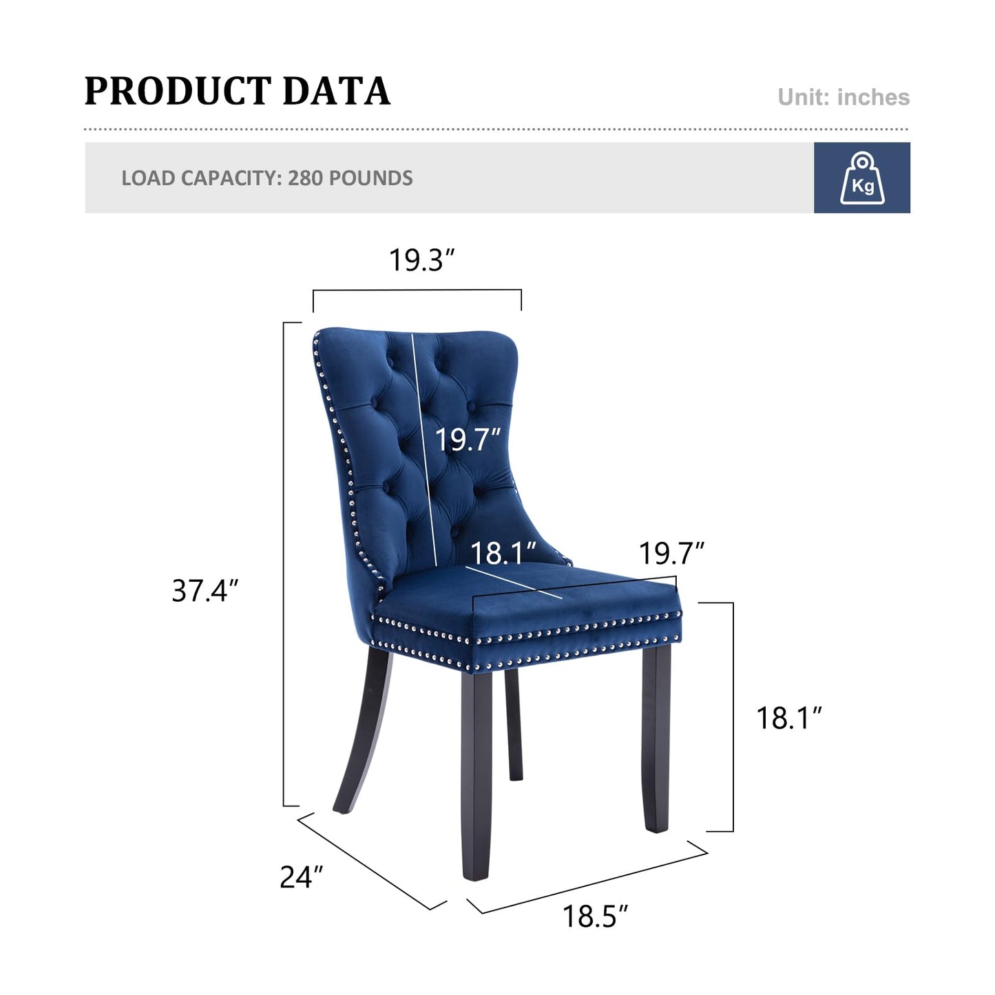 Hixkol Velvet Dining Chairs Set of 4,Upholstered Dining Chairs with Ring Pull Trim and Button Back,Modern Seating for Kitchen, Dining Room & Living Room(Blue)