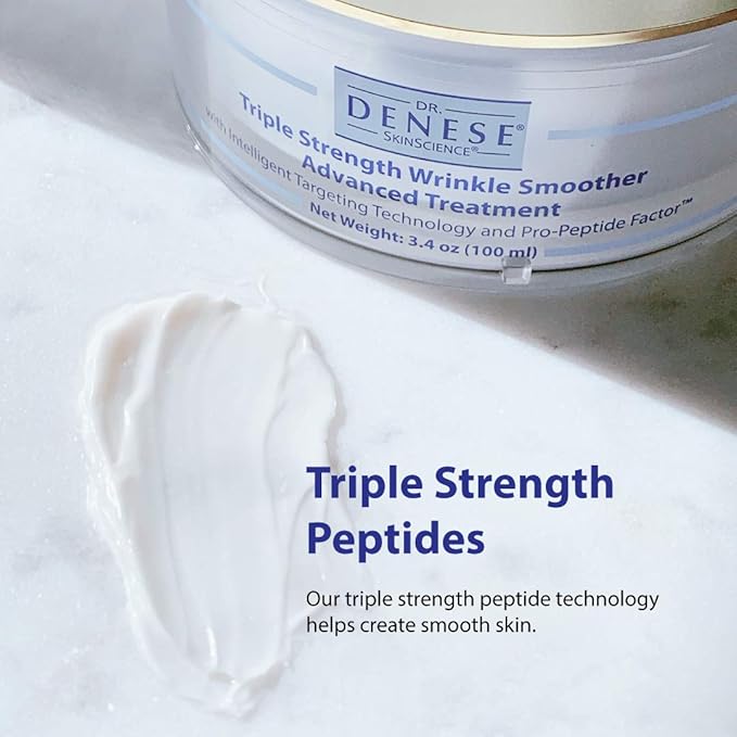 Dr. Denese SkinScience Triple Strength Wrinkle Smoother Advanced Treatment Combines Natural Extracts with Enhanced Peptide Technology To Tighten & Firm Skin - Paraben-Free, Cruelty-Free - 3.4oz