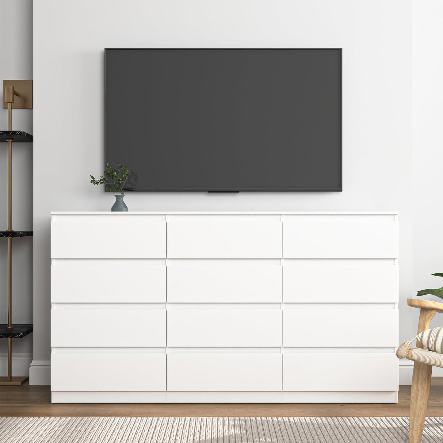 CIPACHO White Dresser for Bedroom,Modern Long 12 Drawer Dresser with Deep Drawer,Wood Storage Chest of Drawer, Bedroom Storage Organizer,TV Stand for Living Room