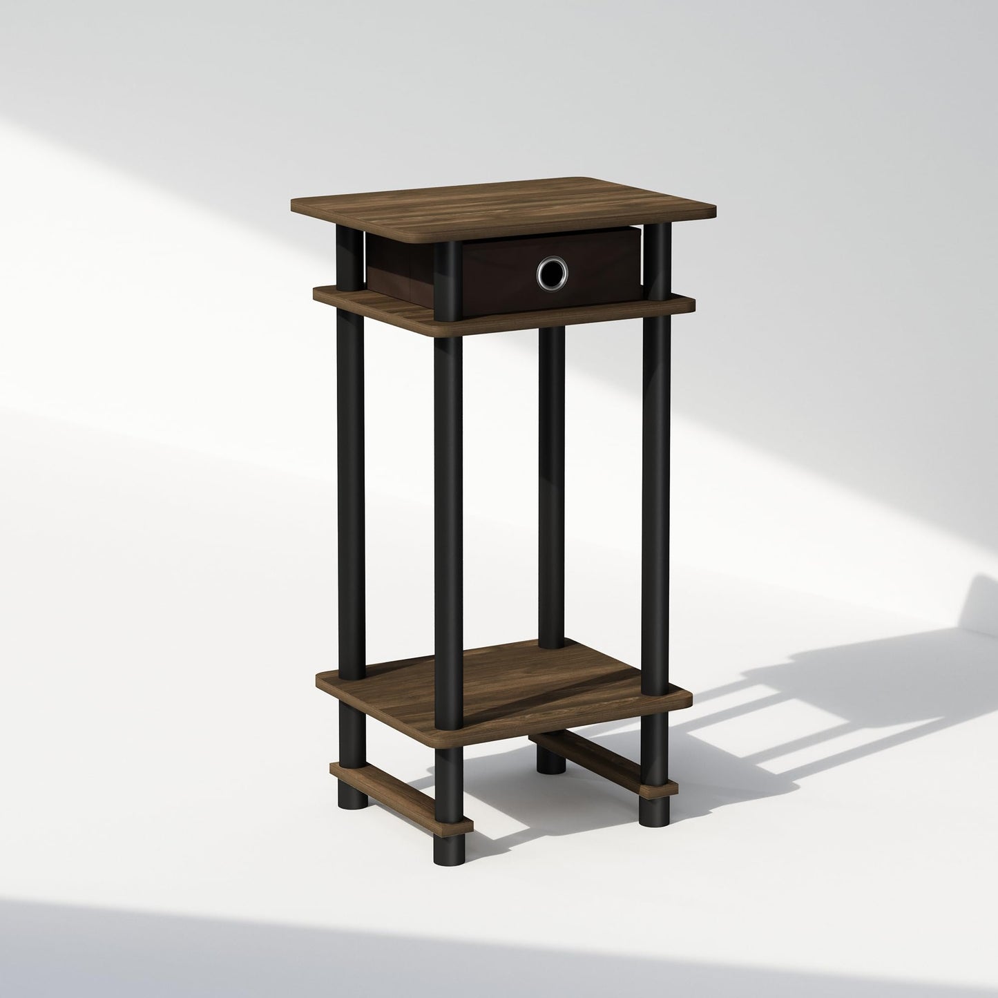Furinno Turn-N-Tube Tall Nightstand with Bin, 1-Pack, Plastic Poles, Columbia Walnut/Black/Dark Brown