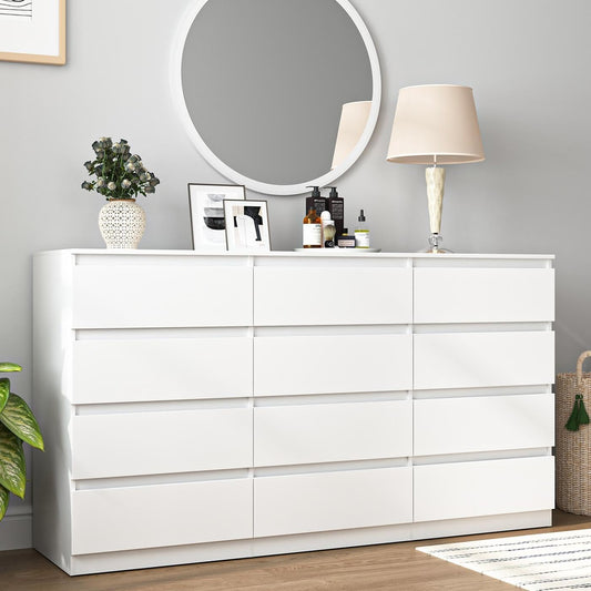 CIPACHO White Dresser for Bedroom,Modern Long 12 Drawer Dresser with Deep Drawer,Wood Storage Chest of Drawer, Bedroom Storage Organizer,TV Stand for Living Room