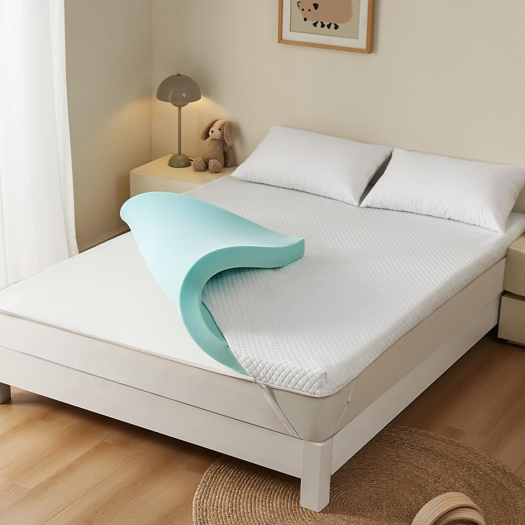 KUB 3 Inch Thick Memory Foam Mattress Topper Queen Size 60x80 Inch 3 Inch-Pain Relief Bed Topper with Breathable Cover White