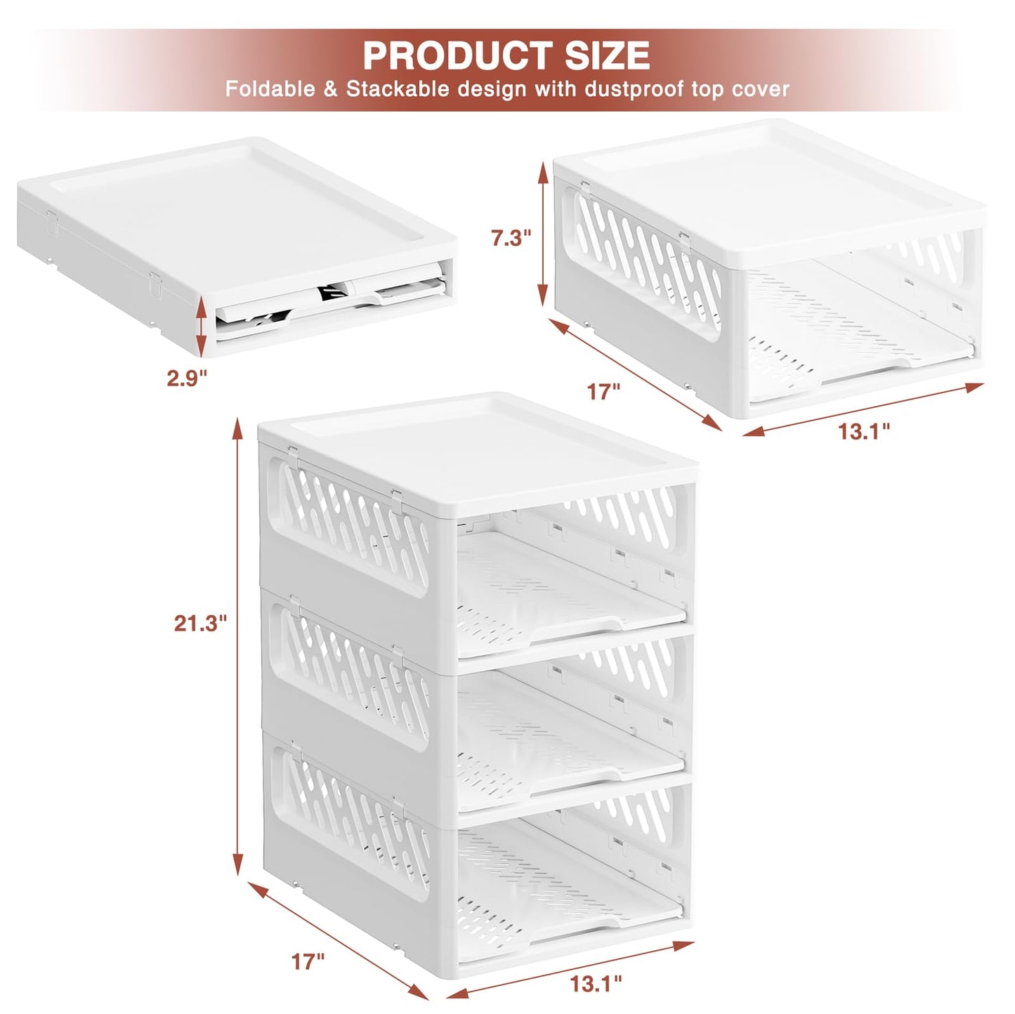 HYBRIDEAS Stackable Closet Organizer Box with lid Plastic Drawer Storage for Armoire and Wardrobe, Foldable Clothes and Towel Storage Basket Bins for Kitchen, Bedroom, Bathroom, Laundry Room, Clothing