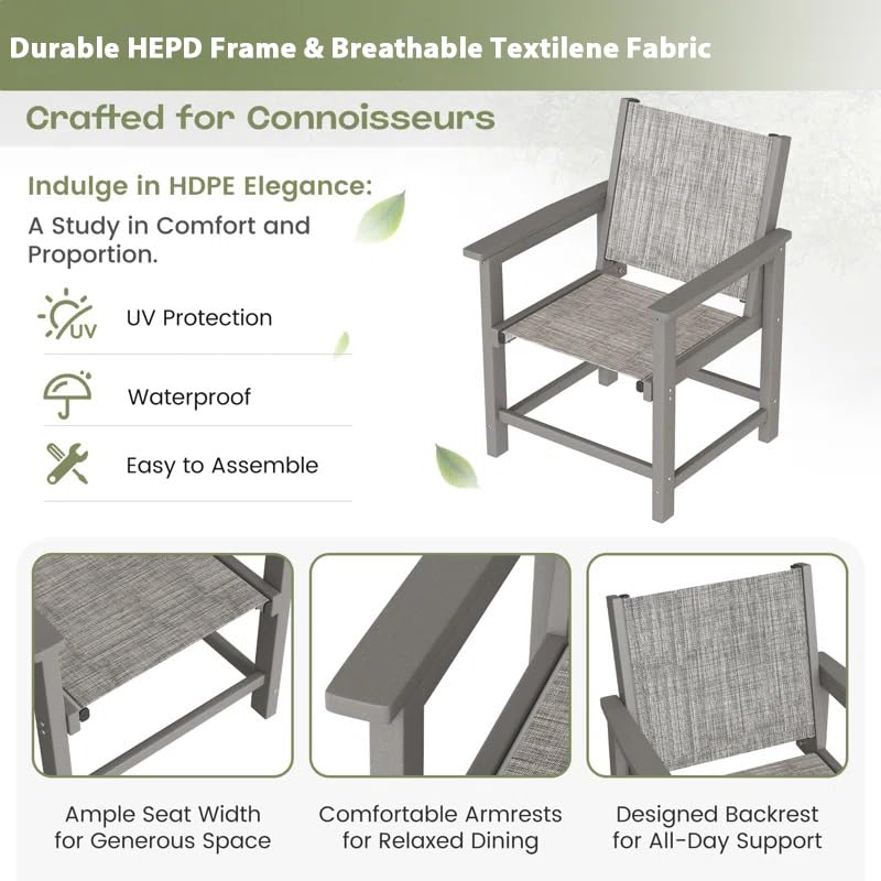 UDPATIO 2-Pack HDPE Patio Dining Chairs with Teslin Fabric - Heavy Duty Outdoor Chairs for Poolside, Deck, Garden, Backyard - All-Weather Resistant Seating Set